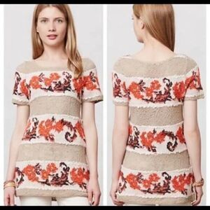 Anthropologie Knitted & Knotted Banded Bouquets Knitted Floral Cashmere Top